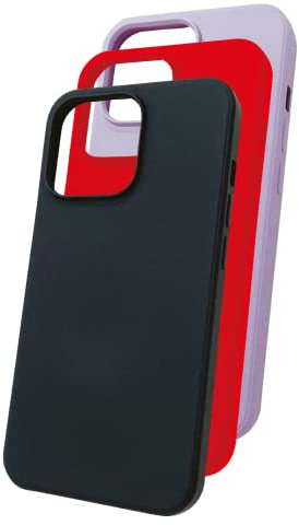 JT Berlin BackCase Pankow Soft Silikon Hülle Apple iPhone 13 Pro Max Schutzhülle 3er-Pack [Flexibles TPU Cover, Wireless-Charging kompatibel, Verstärkte Ecken, 1m Fallschutz] schwarz/rot/lila