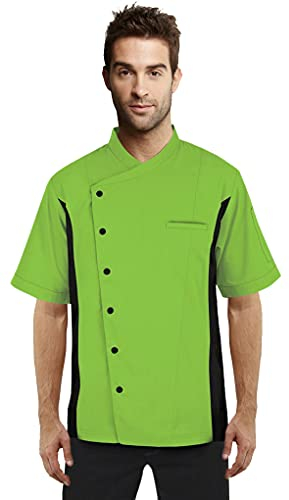 Uniformates Kurzarm-Kochjacke für Damen und Herren mit seitlichem Mesh und Druckknopfverschluss für Bäcker, Küchen und alle kulinarischen Profis (Grün, M)