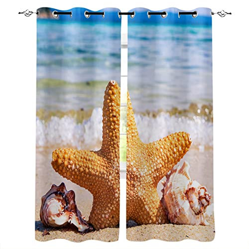 Rideau Occultant Coquilles D'Étoiles De Mer De Plage Rideau Thermique Isolant Anti Froid Rideaux Design Moderne à Oeillets Rideau Isolant Thermique Chambre à Coucher Rideau Cuisine Salon 2x140x180cm