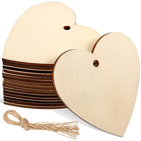 50pcs Wooden Love Hearts Unfinished Cupid Pads, 60mm Rustic Wooden Tokens with 50pcs Ropes, Wooden Heart Confetti Pocket Hug for DIY Halloween Thanksgiving Christmas Birthday Decorations
