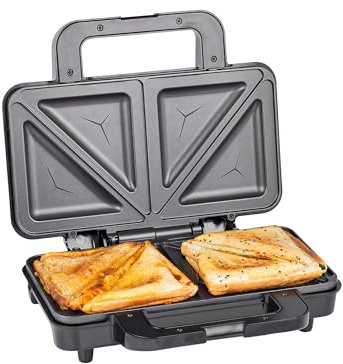 Innoteck Kitchen Pro Deep Fill 2 Slice Sandwich Toaster - 900W Thermostatically Controlled - Deep Fill Non-Stick Ceramic Plates - Cool Touch Handle - Automatic Temperature Control - Black and Chrome