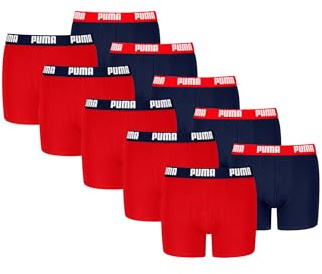 PUMA 10 er Pack Boxer Boxershorts Men Herren Unterhose Pant Unterwäsche, Farbe:Red/Blue, Bekleidungsgröße:M