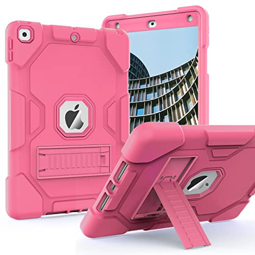 ZoneFoker iPad 9th/8th/7th Generation Case, 10.2 2021/2020/2019 Slim Heavy Duty Shockproof Rugged Hard PC+Silicone Hybrid High Impact Full Body Protective Cover (Rose Pink)