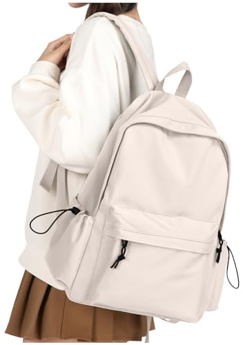 WEPLAN Schultasche Damen, Leichter Schulrucksack Mädchen Teenager,Travel School Rucksack für Herren,Wasserdicht College Backpack Schule 14 Zoll Laptop Daypack,Anti Diebstahl Schulranzen,Beige