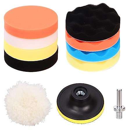 Tanstic 11Pcs 3 Inch Car Foam Drill Polishing Pad Kit, Buffing and Polishing Pad Kit including Flat and Wave Foam Polish Pads Sponge Buffing Pads Woolen Buffer Pads Drill Adapter