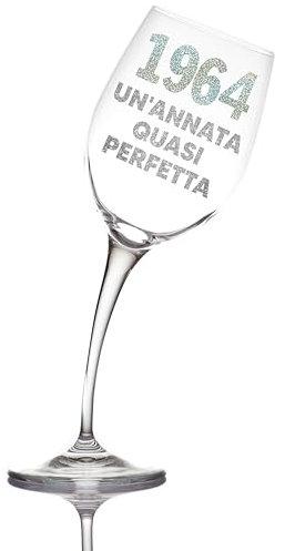 Aurìca Calice Vino Personalizzato 60 ANNI - Bicchiere Piegato Da 440ml In Cristallino Per Compleanno 60 Anni Uomo E Donna Con Scatola Regalo Inclusa - Regalo Originale 1965 Un’Annata Quasi Perfetta