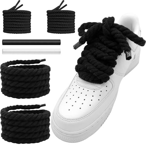 NDTEZUGT 10mm Lacci per Scarpe in Corda Spessa, 120cm 140cm Lacci Intrecciati Rotondi in Coton per Scarpe da Ginnastica, Corsa(Nero 47''/120cm)