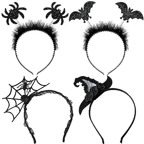 Regerly Halloween Haarreif 4 Stück Sexy Spinnennetz Haarreif Charmant Hexenhut Stirnband Fledermaus Spinnen Stirnband für Halloween Karneval Fasching Kostüm Accessoire