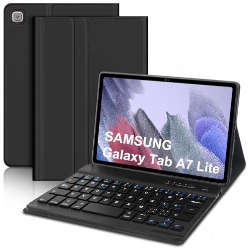 JADEMALL Funda con Teclado para Samsung Galaxy Tab A7 Lite 8.7, Teclado Bluetooth Inalámbrico Desmontable con Funda Protectora para Samsung Galaxy Tab A7 Lite 8.7 Pulgadas, Negro