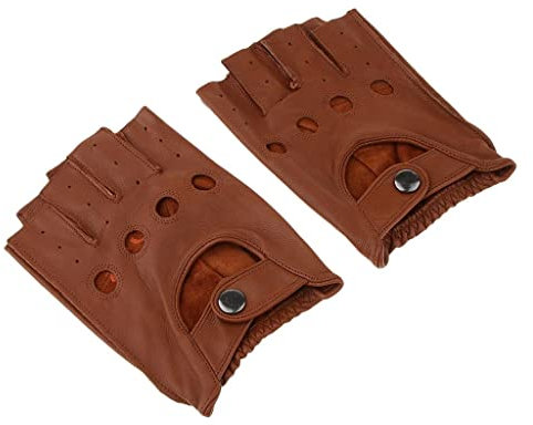 Paowsietiviity Retro PU Leder Herren Fingerlose Fahren Fahrradhandschuhe 2XL Braun Knopf