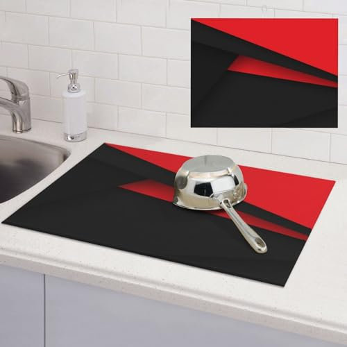 Abtropfmatte für Küche, Theke, Geschirr, Abtropfmatte, saugfähig, für Arbeitsplatte, Spülen, Rot / Schwarz