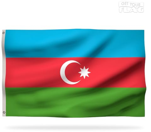 Aserbaidschan Premium-Flagge 150 x 90 cm – langlebige und hochwertige Aserbaidschan-Flagge mit 2 Metallösen