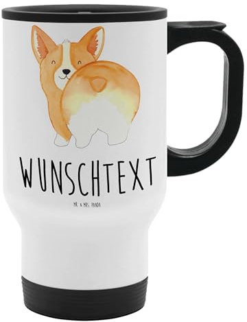 Mr. & Mrs. Panda Personalisierter Thermobecher Corgi Po - Personalisierte Geschenke, Thermobecher Für Kinder Mit Namen, Sprüche, Spruch, Hunderasse,