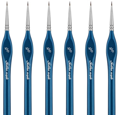 Golden Maple Miniature Paint Brushes, 6PC Fine Detail Paint Brush Set 10/0, Mini Small Painting Brushes for Crafts, Acrylic, Watercolour, Oil, Model, Face, 40 K, Citadel, Figure, Blue