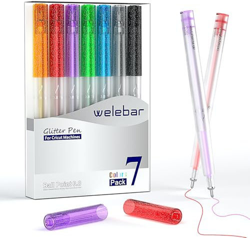 Welebar Glitter Gelstifte für Cricut Maker 3/Maker 4/Explore 3/Explore 4/ Air 2, Set mit 7 Assorted Farben, 0,8 Glitzerstifte für Schreiben und Zeichnen, Kompatibel mit Cricut Schneidemaschine