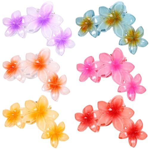 6 PCS Flower Hair Claw Clips Cute Hair Clips Hawaiian Plumeria FLower Claw clip Flowers Clips for Thick Thin Hair Large Hair Claw Clips for Women Non Slip Strong Hold Hair Catch Clamp Barrettes
