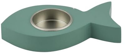 ZauberDeko Teelichthalter Fisch Deko Holz Salbei Grün Holzfisch Kommunion Konfirmation Tischdeko