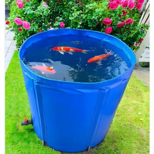 MAHFEI Pool über dem Boden, zusammenklappbares Regenfass, tragbares Wasserspeicherbecken, kreisförmiger Segeltuch-Fischteich mit Halterung, Außenpool (Farbe : Blau, Größe : 0.4x0.8m-100L)