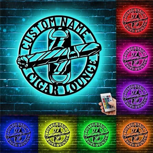 TTFEVVGX Personalized Cigar Lounge Metal Wall Art Custom Smoking Cigar Name Sign Faher's Day Birthday Home Decor Smoker Man Cave Decor Gift for Dad Grandpa Uncle Stepfather Men