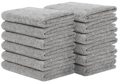 SINLAND Microfiber Face Towels Ultra Soft Facial Washcloths Face Cloth 12Inch x 12Inch 12 Pack Grey