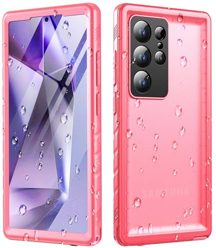 Cozycase Coque Rose pour Samsung Galaxy S24 Ultra Femme Étanche 360 Degrés - Antichoc Militaire Complète Coque Très Résistante Bumper Indestructible Double Face S 24 Case avec Cordon Protection Ecran