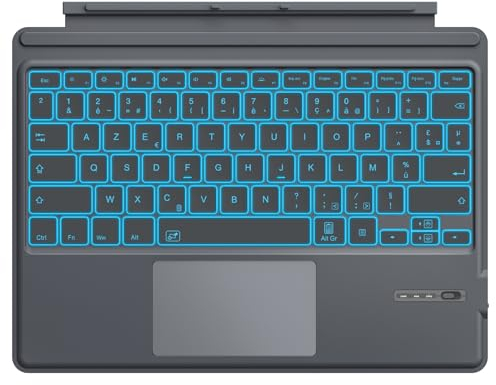 MoKo Clavier Français Compatible avec Microsoft Surface Pro 7 Plus/Pro 7/Pro 6/Pro 5/Pro 4/Pro 3, Clavier AZERTY Bluetooth avec Pavé Tactile, Rétroéclairage LED 7 Couleurs, Batterie Rechargeable