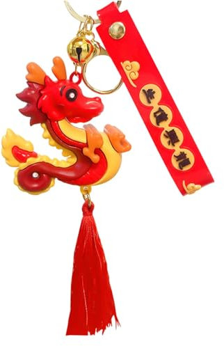 Porte-clés « Year of the Dragon », porte-clés anti-décoloration, pendentif dragon chinois léger 2024, chinois mignon, rouge, 2.36in