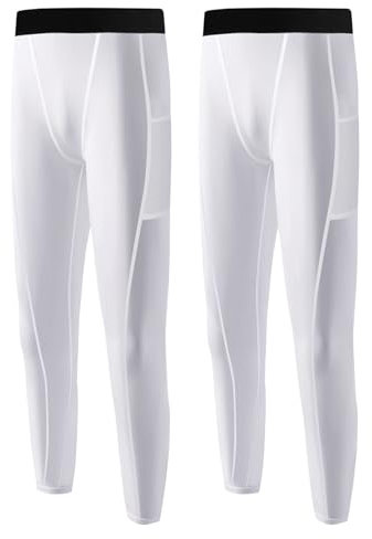 Hovershoes Kompressions Basisschicht für Junge Jungen Sport Strumpfhosen Leggings mit Seitentaschen, Junior Unterwäsche Hose für Fußball, Laufen, Basketball