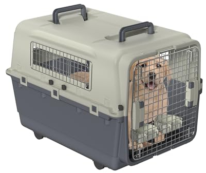 FIVMEN Hundebox Transportbox Hund 80x57x70 cm Hundetransportbox mit Rollen und Eisen Fenstern Türen Tiertransportbox Flugzeugbox für Hunde Flugzeug Auto Reise & Transport