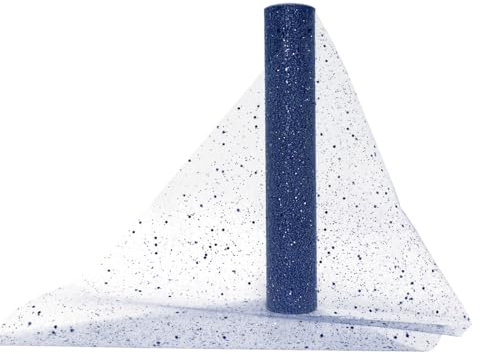Tüll Stoff Glitzer Dunkelblau 30 cm x 9.1 Meter, Tüllband Tischläufer Glitzer, Rolle Tüll für Weihnachten Hochzeit Party Geburtstag Weihnachtsbaum Kleidung Deko Handwerk