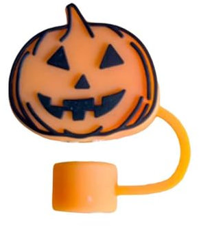 Halloween Straw Cover Cap for Stanley Cup, Silicone Straw Topper for Stanley 30&40 Oz Tumbler with Handle, 10mm Dust-Proof Reusable Straw Tips Lids (Orange Pumpkin)