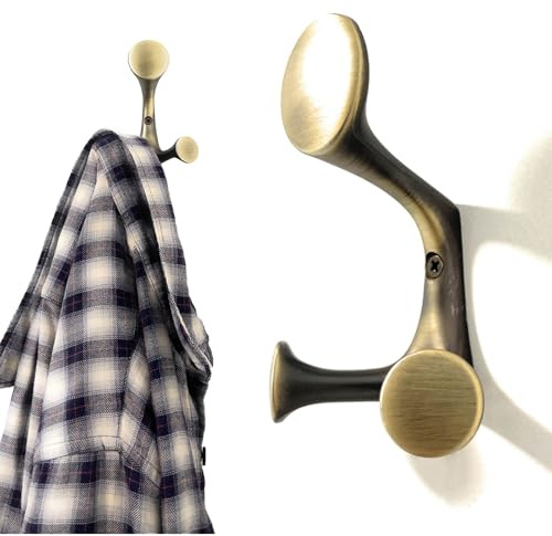 DaylyFav Lot de 2 crochets muraux en bronze huilé, en alliage de zinc, très résistants, triple crochets vintage pour porte, peignoir, armoire, placard, éponges, crochet mural pour salle de bain,
