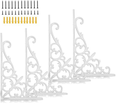 Z Metnal Decorative Cast Iron Shelf Brackets (White, 4 Pieces)