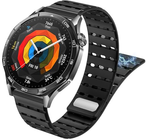 Armband für Huawei Watch GT 5 46mm Magnetisch, 22mm Weiches Silikon Sport Ersatzband Schweißdichtes Atmungsaktives Armband für Huawei Watch GT 5 46mm/GT 4 46mm/GT 3 46mm/GT 3 Pro/GT 2e Smartwatches
