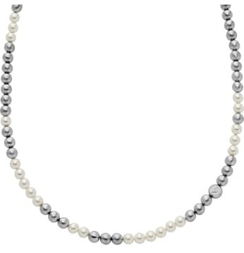 Emporio Armani Herren-Edelstahl-Halskette mit Karabinerverschluss, Grau und Weiß