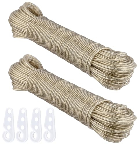 SINJEUN 2er Pack Wäscheleine 50m, 3mm Wäscheleine mit Stahlkern, Wäscheleinen Wäscheseil Wäsche Leine aus Stahl für Haushalt, Garten und Camping Draußen