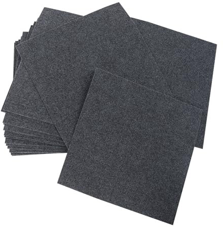 20 Stück Teppichfliesen Selbstklebend, DIY Weiche Ränder Teppichboden, Anti Rutsch & Lärmreduzierung, Bodenbelag Selbstklebend für Restaurants, Zimmer, Hotels, Grau