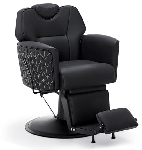Barberpub Friseurstuhl mit Kopfstütze Kippbar, Friseureinrichtung mit Hydraulikpumpe 360° Drehbar, Bedienungsstuhl Höhenverstellbar, Barber Stuhl Friseurstühle Kunstleder, 2625 (Schwarz)