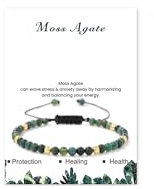 Hernin Bracelets de Pierres Naturelles pour Femmes 4mm Naturelle Bracelet avec Perles en Or Bracelet Naturel Réglable avec Corde Tressée pour Femmes Hommes (Agate mousse)