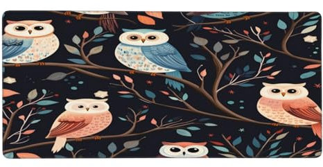 Mexpekil Large Mouse Mat Cute Owls Pattern Branches Non-Slip Xl Mouse Pad 900x400 MM, Long Gaming Keyboard Mat With Rubber Base For Office Extended Computer Desk Pad