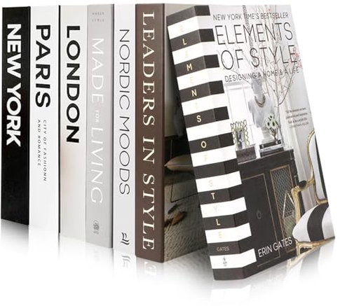 Exquilnova 7 Stück Bücher Deko, Faltbare Deko Bücher Set Aesthetic Dekoratives Buch, Display Buch Schwarz und Weiß Regal Dekor für Heimdekor, Couchtisch, Büro, Coffee Table, Keine Seiten