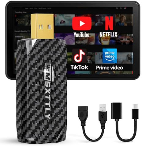 MSXTTLY Adaptateur sans Fil 3-en-1 CarPlay Android Auto V-Stream 2025, Compatible avec Netflix/Youtube, Compatible avec Les Voitures CarPlay filaires 2017+, pour iOS 10+ et Android 11+ Noir