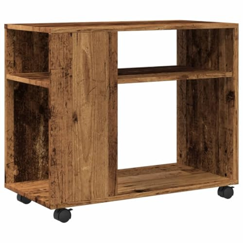 Makastle Beistelltisch schmal, Kleiner Tisch mit Rollen und offen Ablagen, Sofatisch klein, Zeitschriftenhalter, Couchtisch für Wohnzimmer, Altholz-Optik 70x35x60cm Holzwerkstoff
