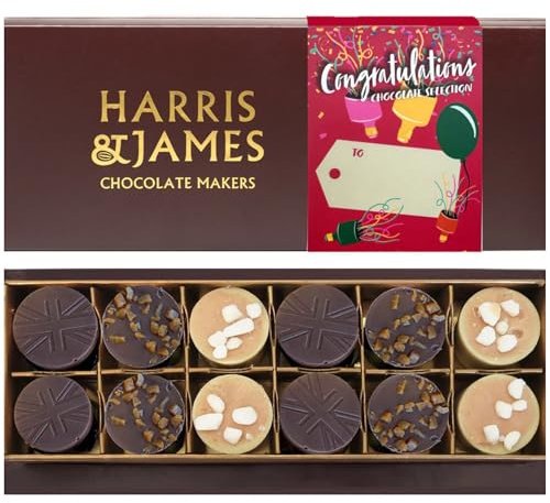 HARRIS & JAMES - Congratulations Gift Box (12 Pack) Filled With Milk and White chocolate Truffles. Handcrafted Chocolate In Three Flavours Eton Mess, Salted Caramel & Biscuit Royal.