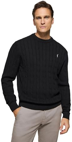 Polo Club Jersey Básico de Punto con Cuello Redondo Hombre - Suéter 100% Algodón con Logo Bordado