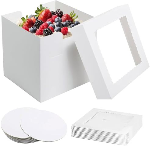 Spetsbst 10 Tortenbox 25x25x20cm Tortenkarton mit Transparente Sichtfenster | Wiederverwendbar Tortenschachtel Kuchenbox Pappe Tortentransportbox (10, Weiß, 10in)