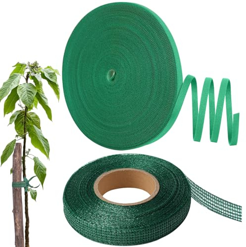 Yurifaz Plant Ties, 20m Green Garden Tape, 50m Tree Shrub Ties Strap Reusable, Self Adhesive Hook and Loop Plant Ties for Climbing Plants & Garden Plant Support
