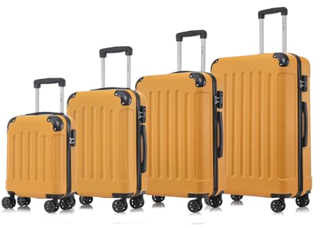 YONSLY Premium Reisekoffer, TSA-Schloss YKK-Reißverschluss Hartschalen-Koffer Trolley Kabinenkoffer Rollkoffer Suitcase Handgepäck 4 Rollen (Orange, S-M-L-XL-Set)