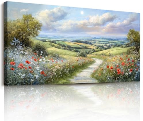 JHHUAMO Modern Tableau Decoration Murale Salon Naturel Fleuries 59x119 cm | Motif Paysage Campagne Champêtre, Impression Haute Définition, Artisanat Raffiné, Fixation Simple, Adaptable à Tous Espaces