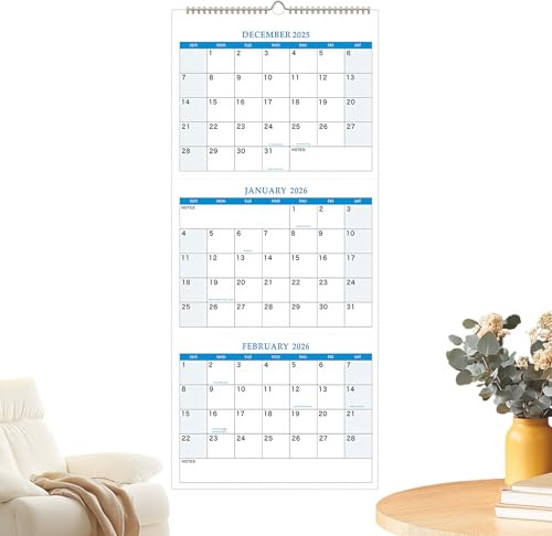 3-Monats-Wandkalender 2026 vertikal | 3-Monatsansicht Kalender 2026 | Dez. 2025 - Januar 2027 | Hängender Planer Jahresplan für die tägliche Terminplanung Urlaub Schule Wohnzimmer